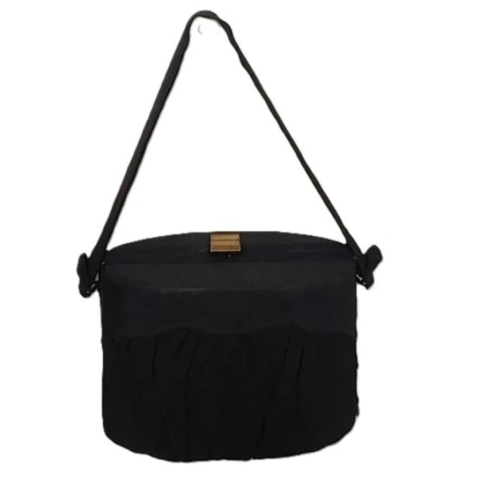 Vintage Bucket Bag Purse Box Oval Shaped‎ Gold Tone Hardware 1950's 1960's